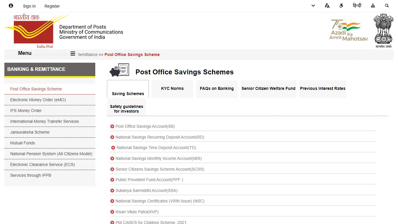 Post Office Saving Schemes - India Post